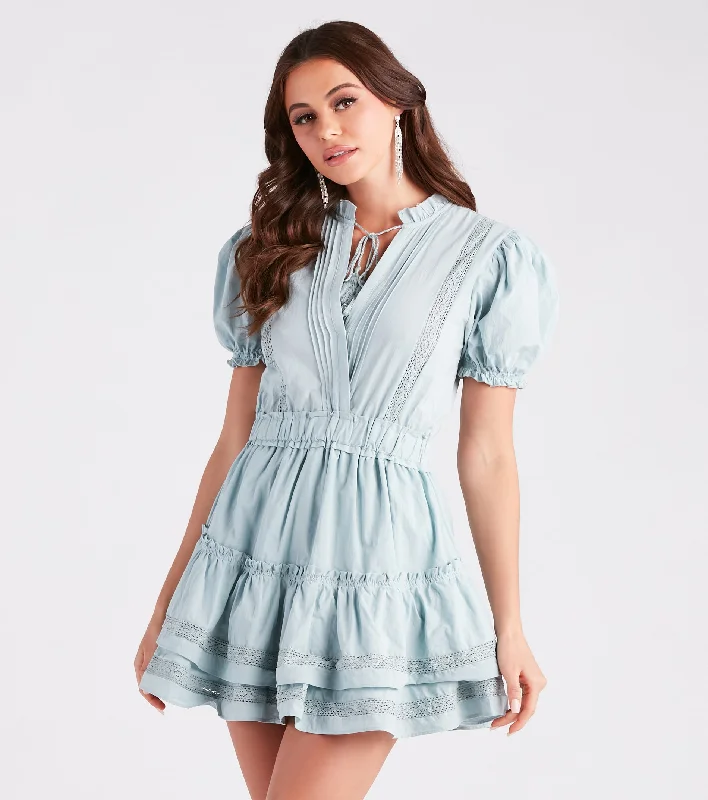 Chic Summer Days Ruffled Cotton Skater Dress Clubbing mini dresses