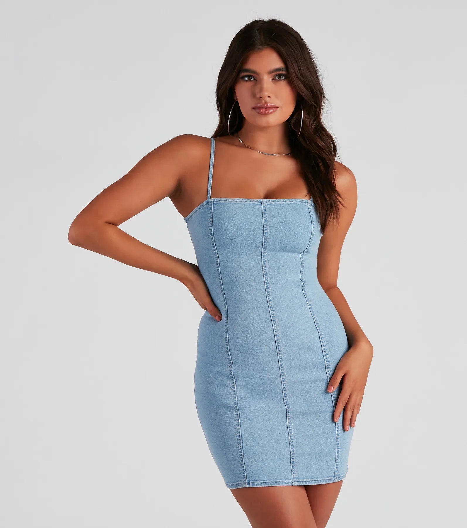 Denim Days Square Neck Mini Dress Silk mini dresses