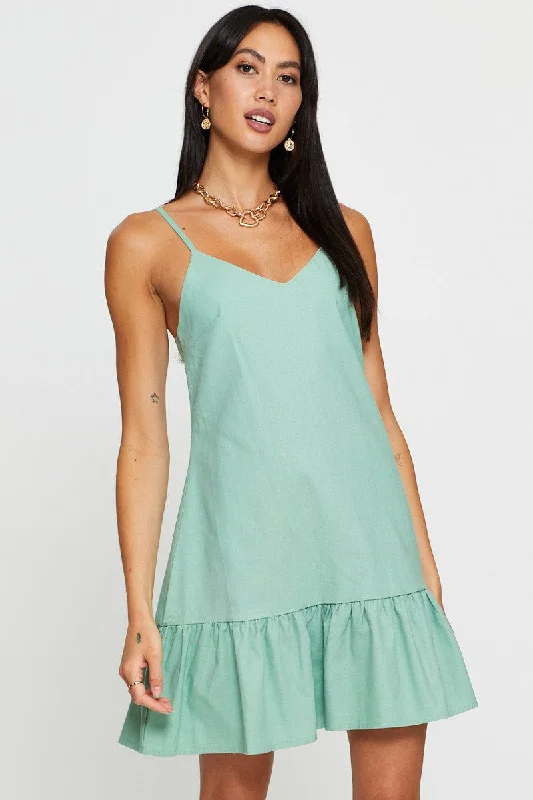 Green A Line Dress Mini V Neck Best mini dresses for tall women