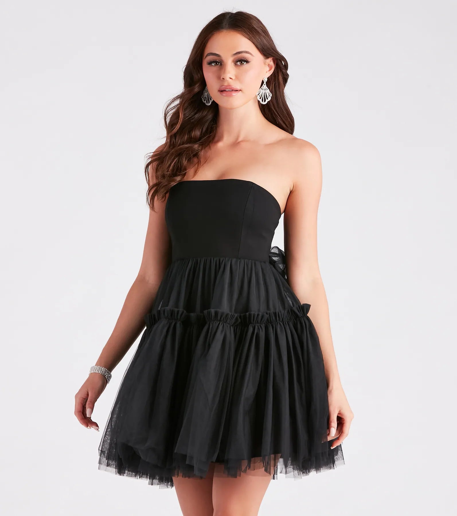 She's Iconic Strapless Ruffled Tulle Skater Dress New Year's Eve mini dresses