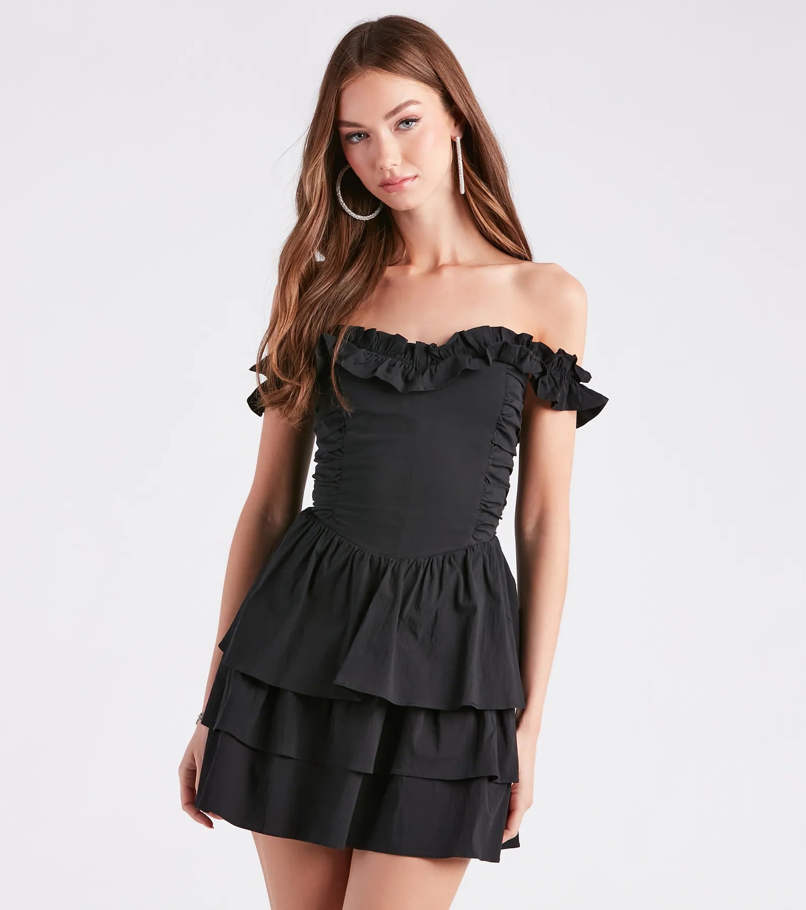 So Lovely Off-The-Shoulder Ruffled Skater Dress Best mini dresses for summer vacation