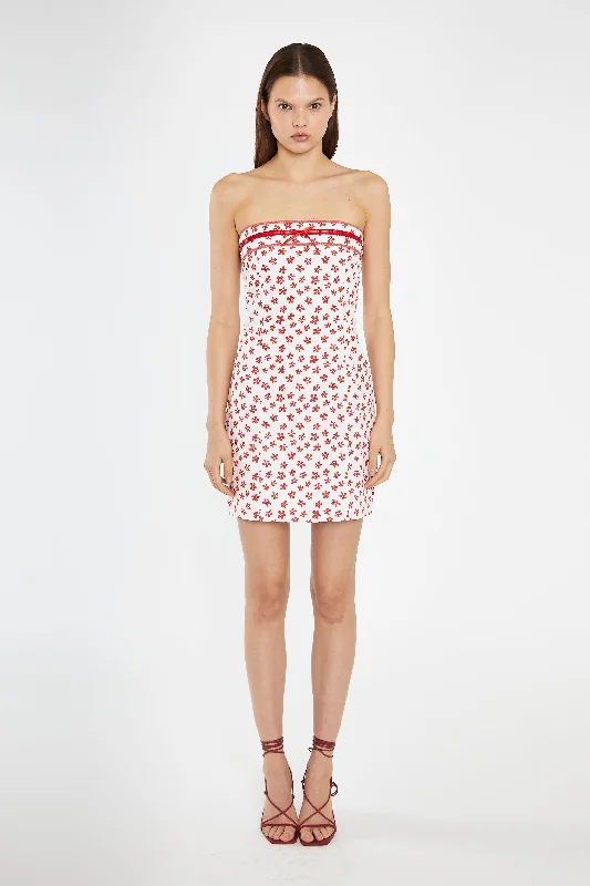 White-Red Daisy Fitted Bandeau Mini-Dress Women's mini dresses