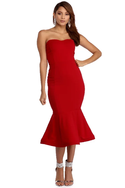 Allison Crepe Ruffle Midi Dress