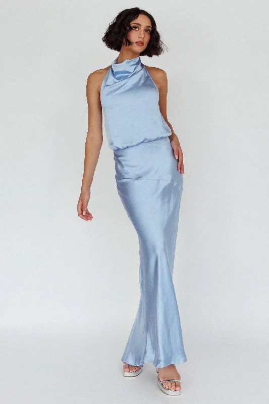 Amalfi Sunset Cowl Halterneck Maxi Dress Sky