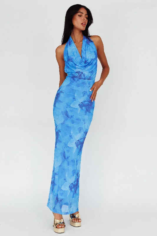 Janika Halterneck Maxi Dress Floral Blue