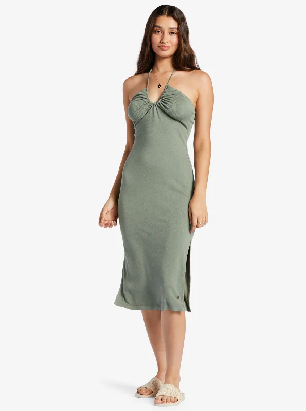 Late Sunset Halter Midi Dress - Agave Green