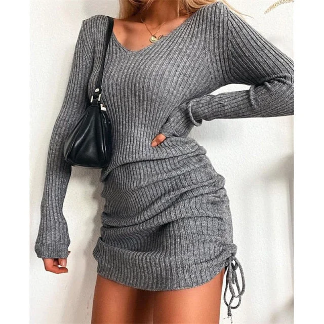 Elegant Fashion V-Neck Long Sleeve Bodycon Party Dresses