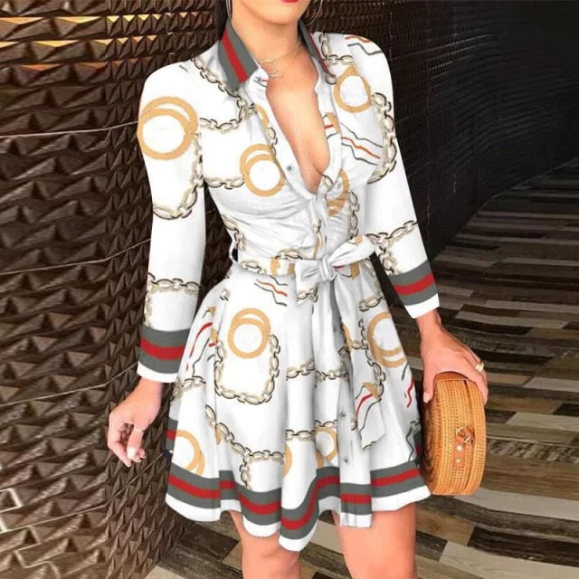 Elegant Turn-down Collar Long Sleeve Party Dresses