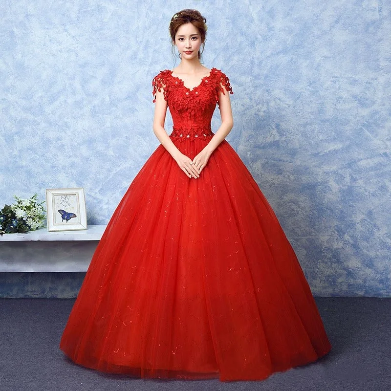 Wedding Dress The Red V-neck Ball Gown Vintage Wedding Dresses