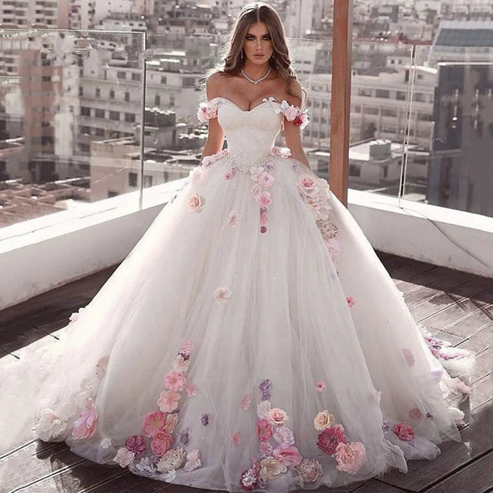 Wedding Dresses Sweetheart Off Shoulder Sweep Train Bridal Gown Plus Size