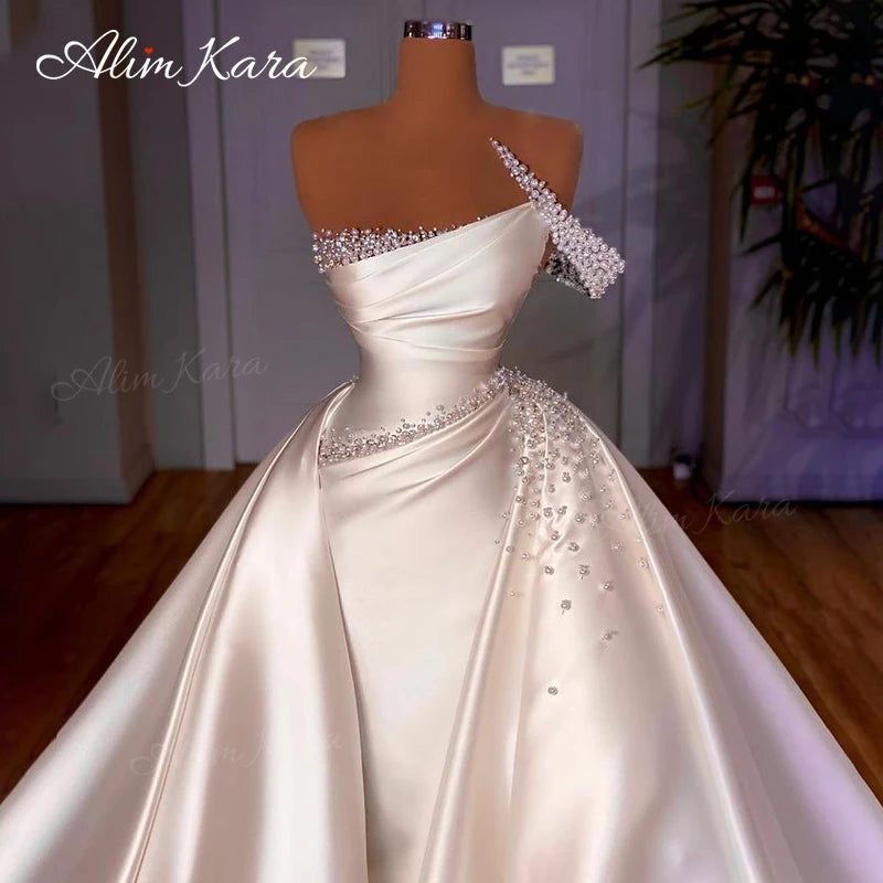 Wedding Dresses for women Pearls Mermaid Detachable Train Bridal Gown