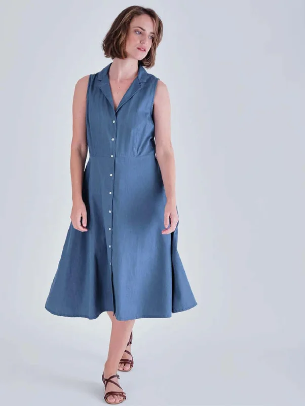 Aubrey Cotton Sleeveless Linen Shirt Dress | Denim