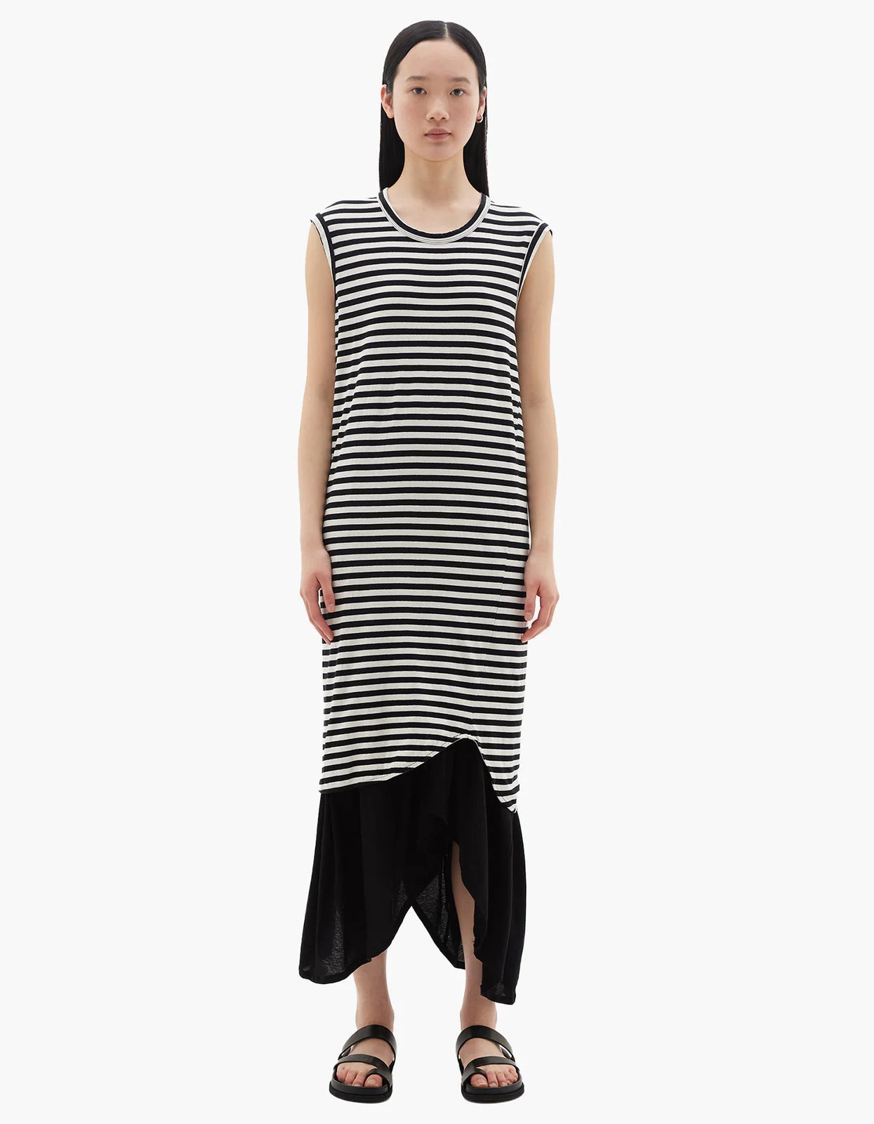 Bassike Stripe Slim Muscle Tank Dress Undyed/Black