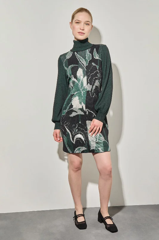 Botanical Jacquard Knit Above-The-Knee Sheath Dress