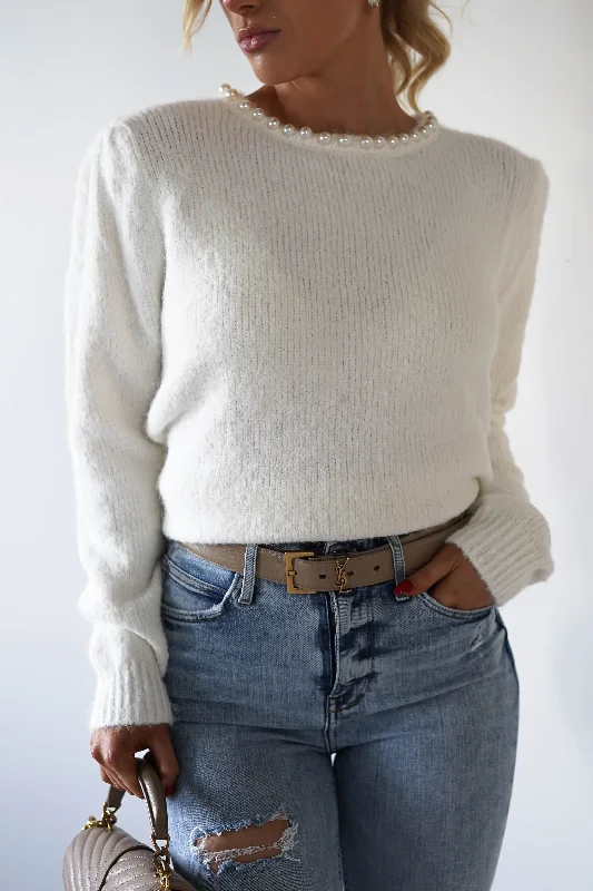 Caliste Pearl Detail Cosy Jumper | White