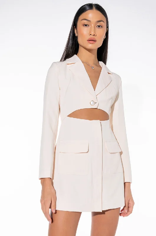 CAN'T BE WITHOUT ME MINI BLAZER DRESS WITH CUT OUT WHITE