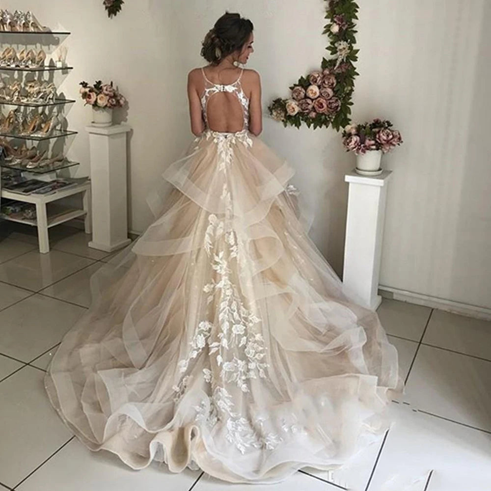 Wedding Dresses Backless Ruffles Puffy Bridal Gowns for Bride