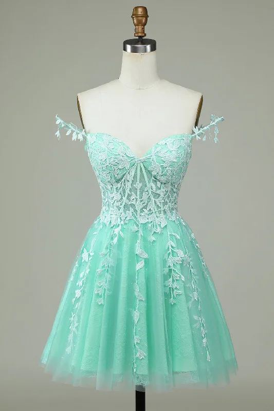 Cute A Line Spaghetti Straps Mint Short Homecoming Dress with Appliques