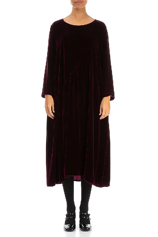 Draped Magenta Silk Velvet Dress