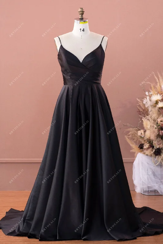 Elegant Chic Black Satin Wedding Dress