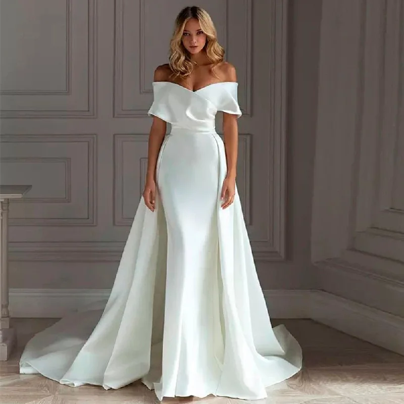 Wedding Dress 2 In 1 Detachable Train Sweetheart Satin Mermaid