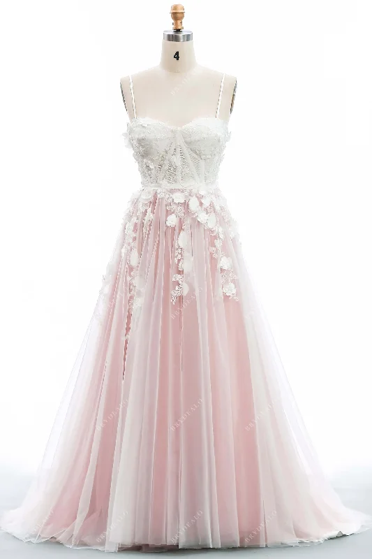 Sweetheart Neck 3D Lace Dusty Rose Wedding Dress