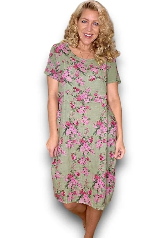 Far Away Rose Jungle Dress - Avocado