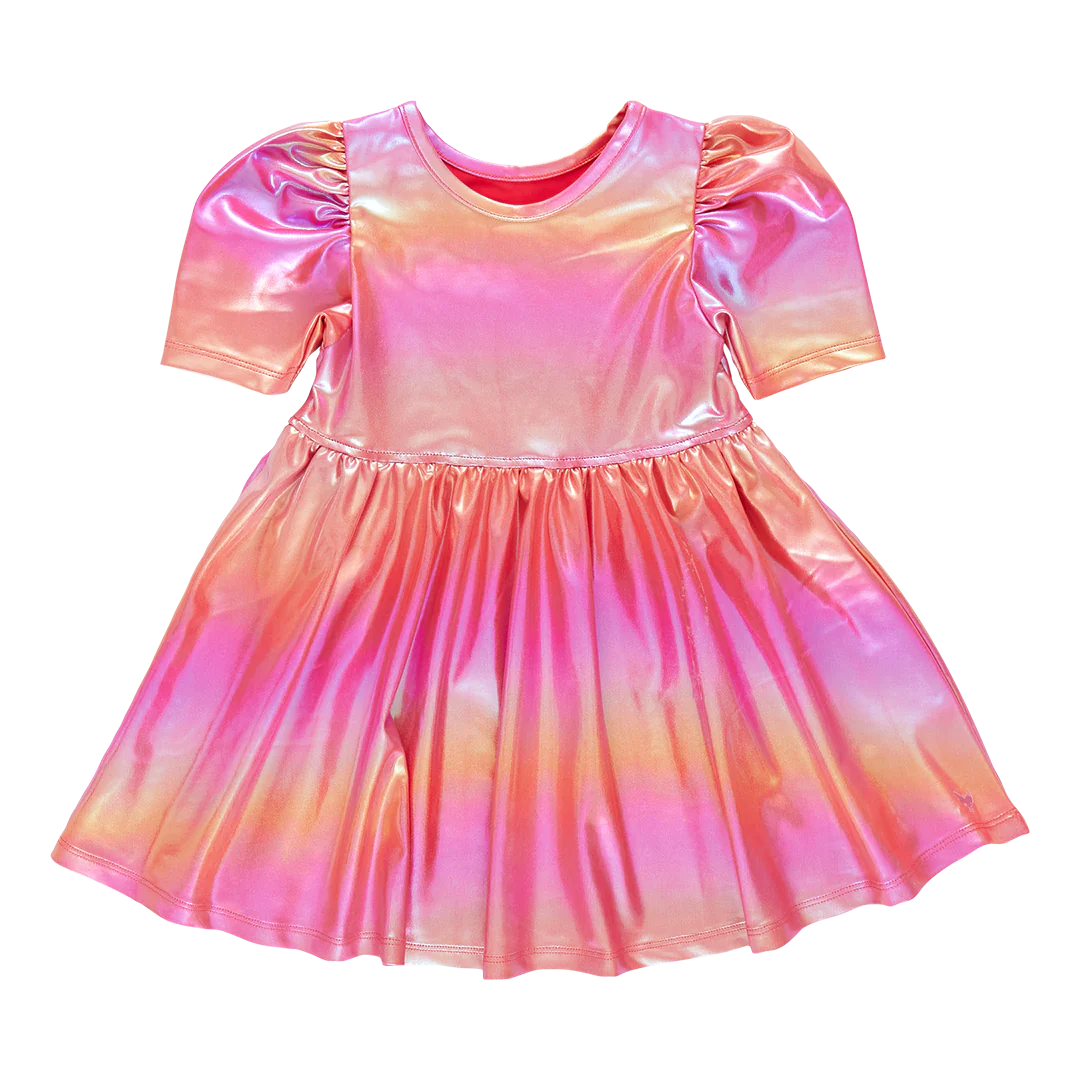 Girls Lame Laurie Dress - Rainbow Pink Lame