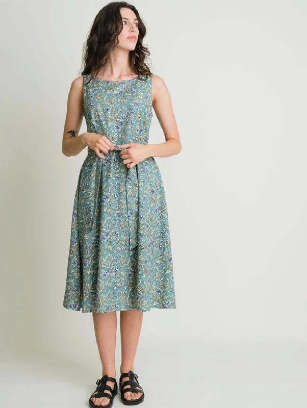 Grace Textured Cotton Swing Dress | Sea Green Print