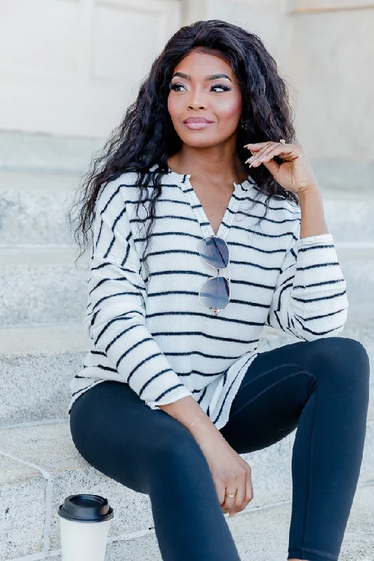 Grateful Life Ivory Striped Knit Top FINAL SALE