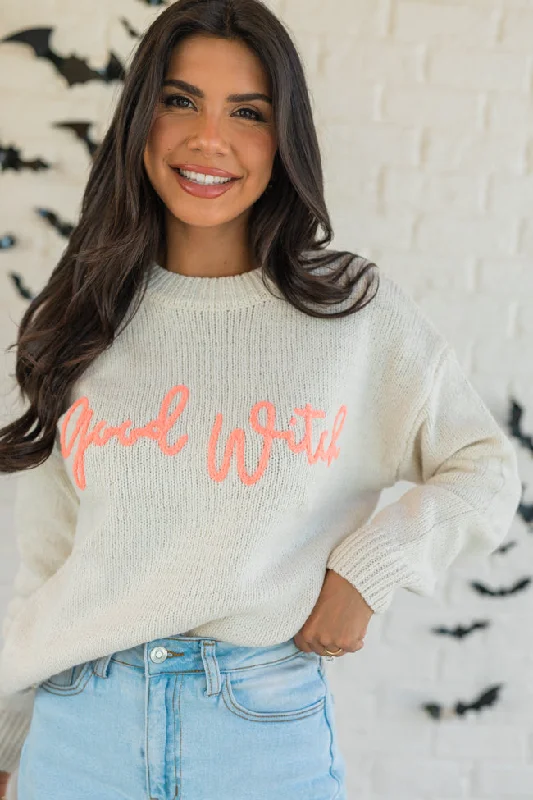 Happy To Be The Good Witch Stone and Coral Sweater FINAL SALE