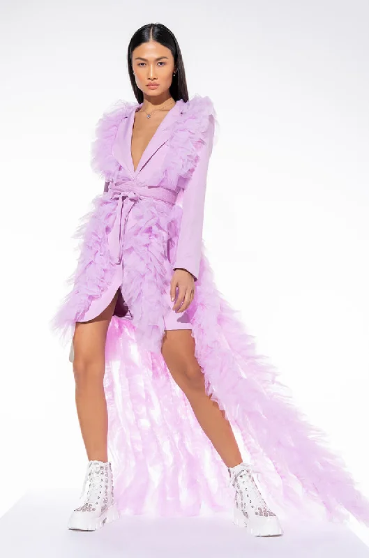 HIGH FASHION BLAZER DRESS WITH MAXI TULLE SKIRT LIGHT PURPLE