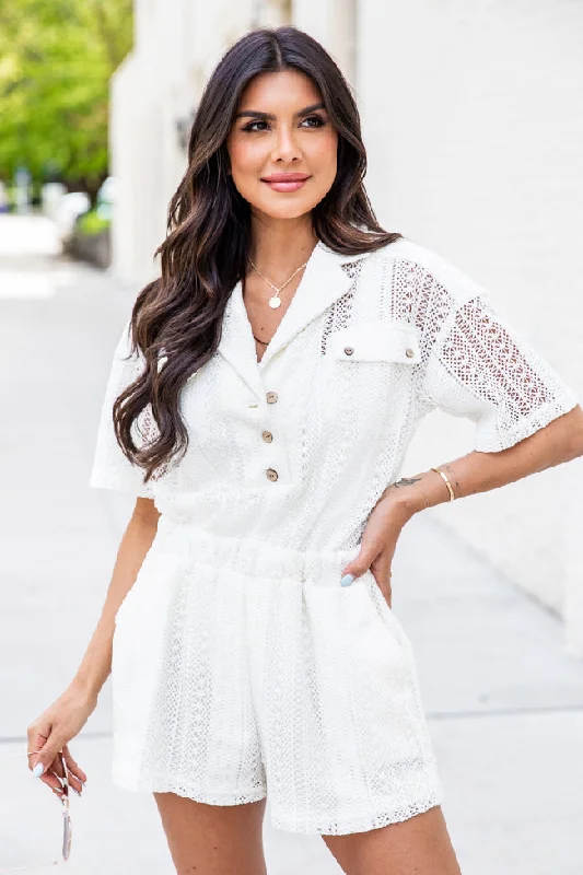 I Know My Own Worth Cream Eyelet Romper FINAL SALE