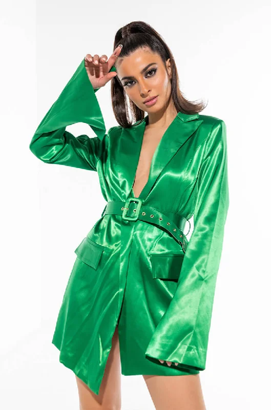 IT'S THE FIT FOR ME SATIN BLAZER DRESS GREEN