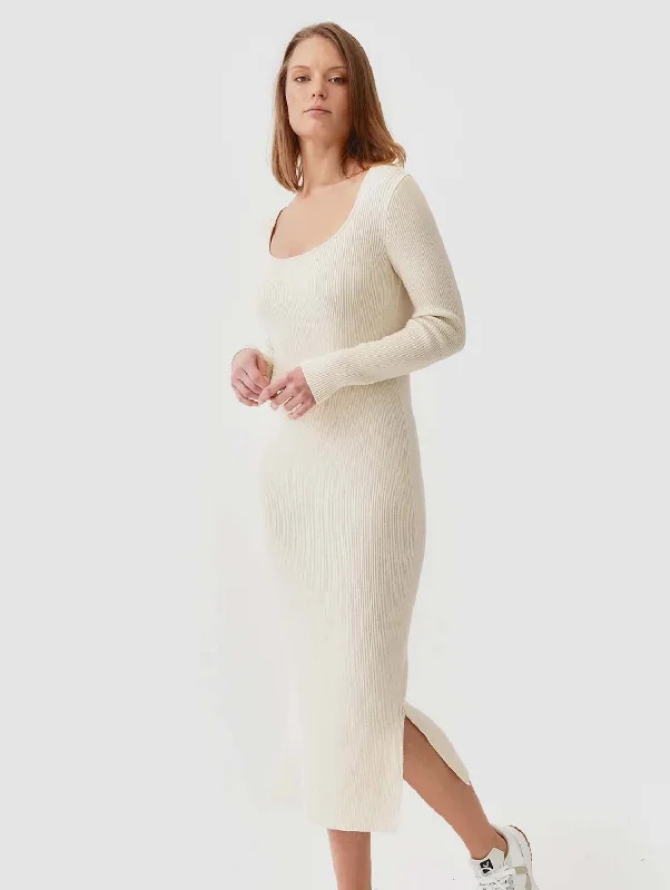 Knitted Organic Cotton Long Sleeved Round Neck Dress | Multiple Colours