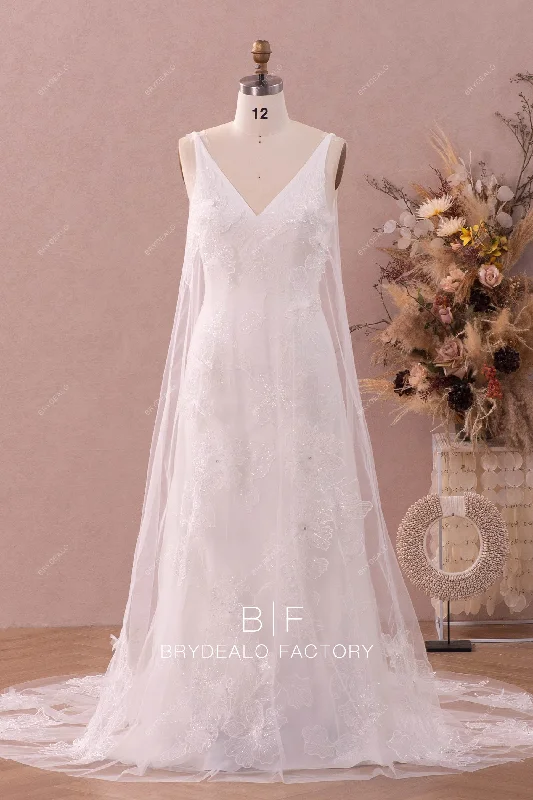 Shimmery Lace Detachable Robe Mermaid Wedding Dress