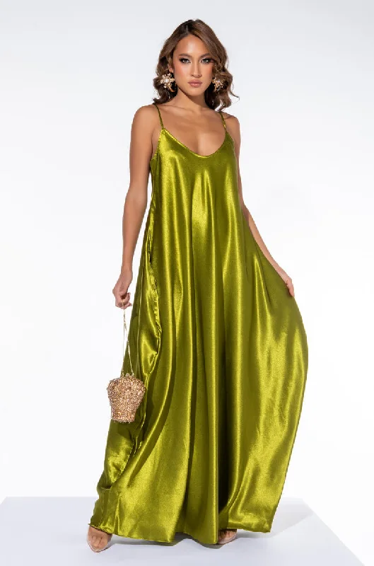 LIKE ROYALTY MAXI SATIN DRESS GREEN Boho unclassified dresses