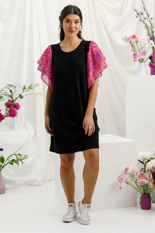 Lola Dress - Black With Sunset Floral Sleeves