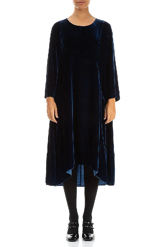 Longer Back Azure Silk Velvet Dress