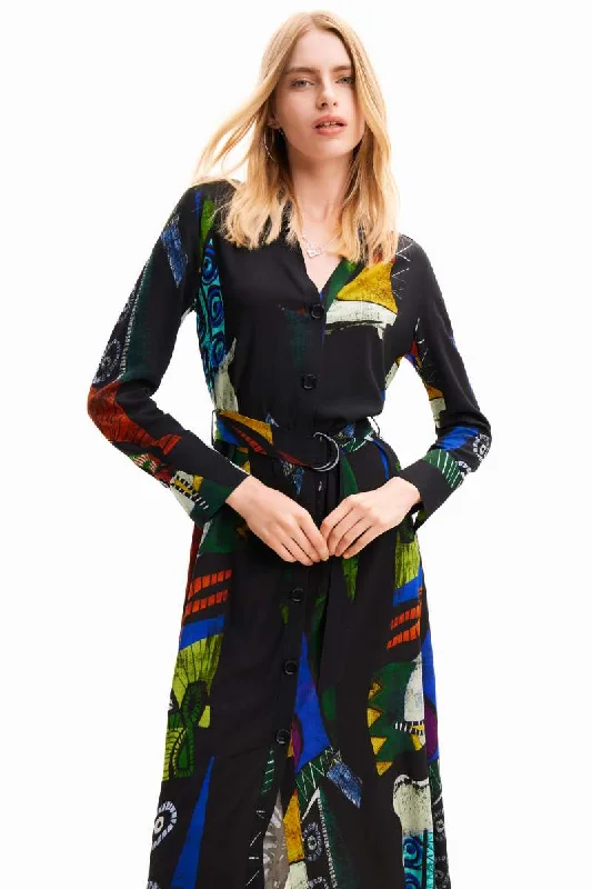 M. Christian Lacroix Midi Shirt Dress in Black 24SWVW722000 by Desigual