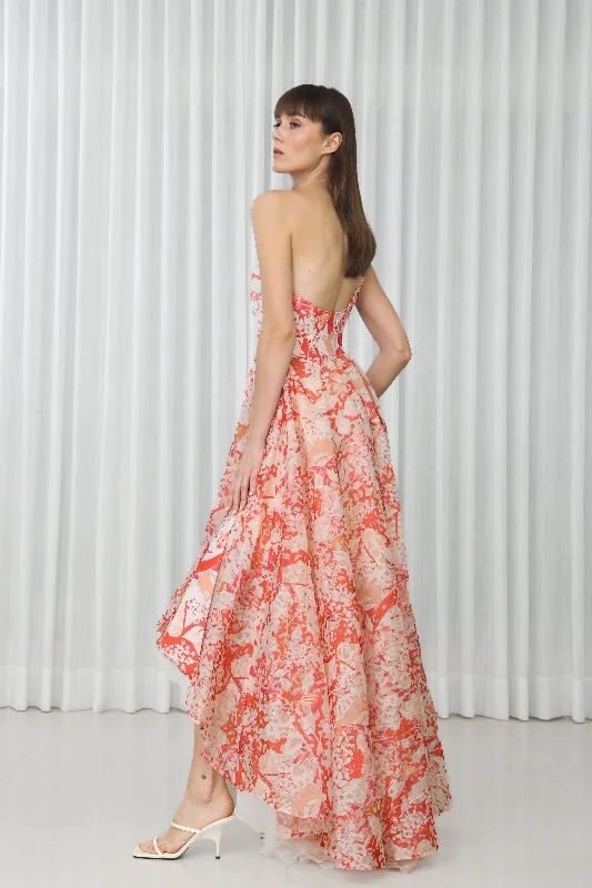 Maple Leaves Printed Organza Dress