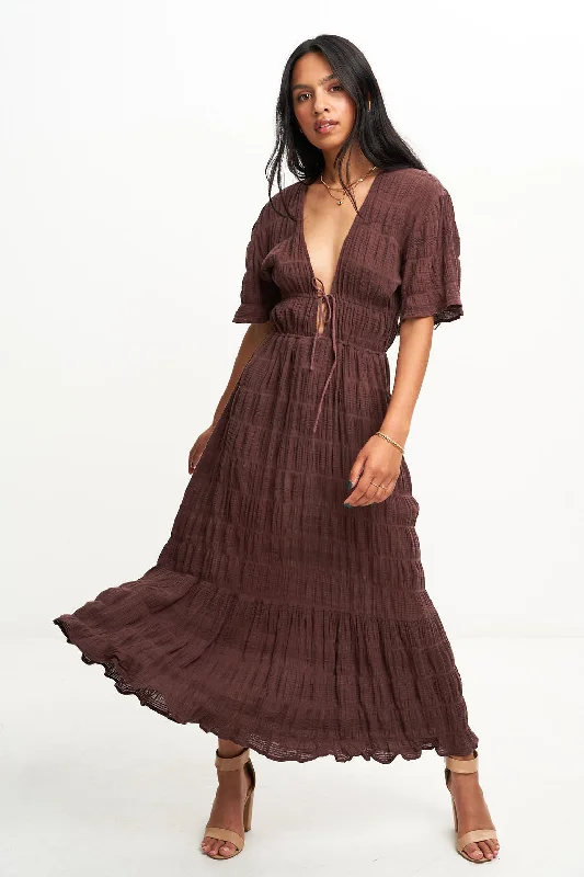 MIRELLA V-NECK DRESS (CHOCOLATE)