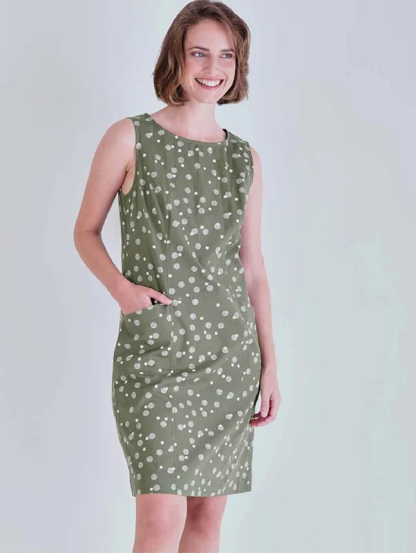 Nina Cotton & Linen Polka Dot Pinafore Dress | Olive