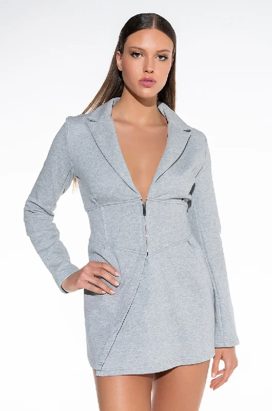 NO SLEEP BLAZER DRESS HEATHER GREY