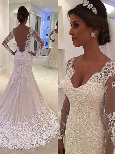 Outstanding Tulle V-neck Neckline Sheath Wedding Dresses With Beaded Appliques WD053