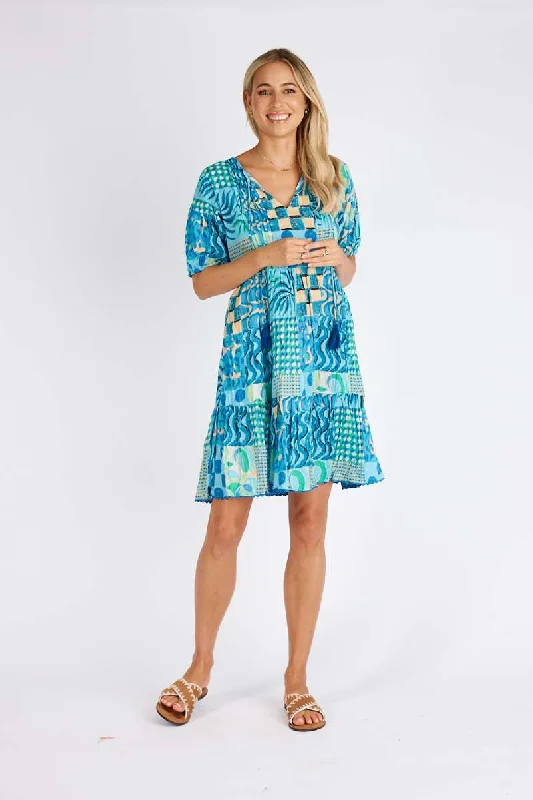 Patch Dress in Ocean LULPATDRE by Lula Life