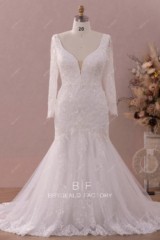 Plus Size Floral Lace Trumpet Wedding Dress