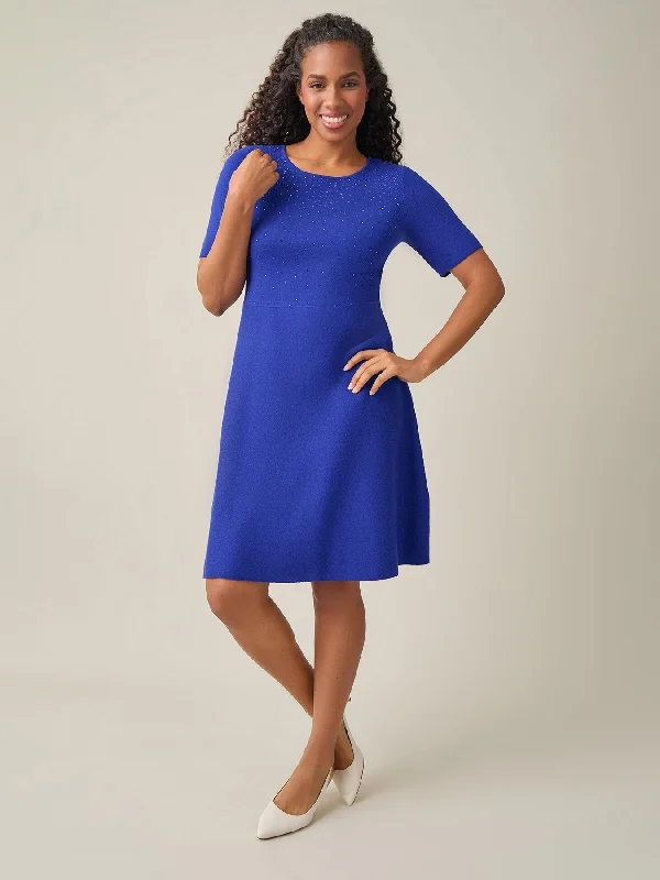 Plus Quarter Sleeve Crew Neck Dress, Royal Signature