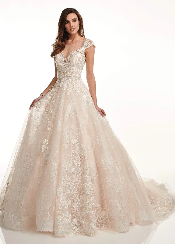 Rachel Allan M728 - Illusion Bateau Lace Accent Bridal Dress