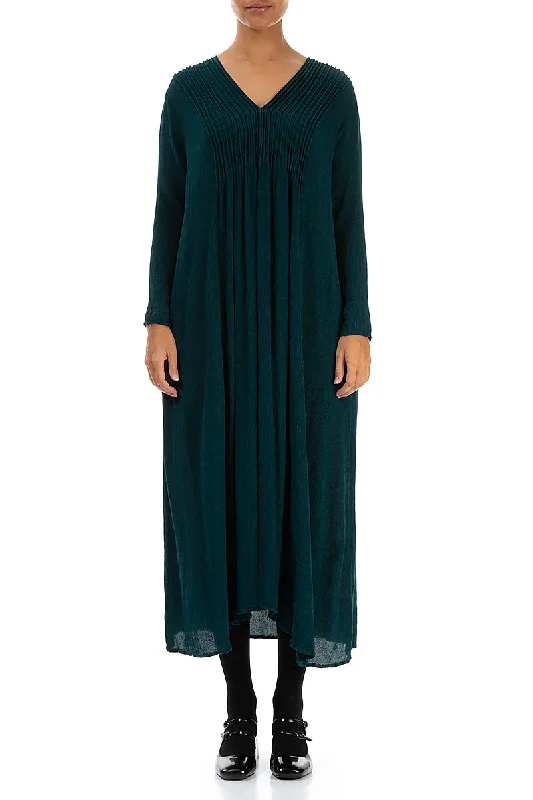 Romantic Emerald Silk Viscose Dress